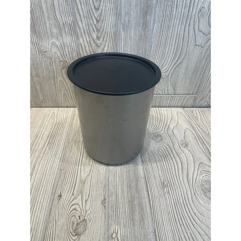 Vintage Tupperware Silver Canister with Black Lid 2418B-3 2419A-4 Made in USA
